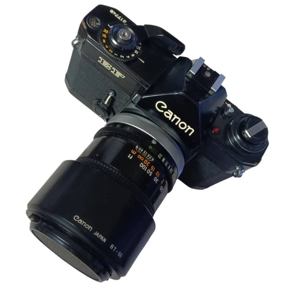 Vintage Canon EF SLR 35mm Film Camera with 135‎ mm Zoom Lens, Made in Japan